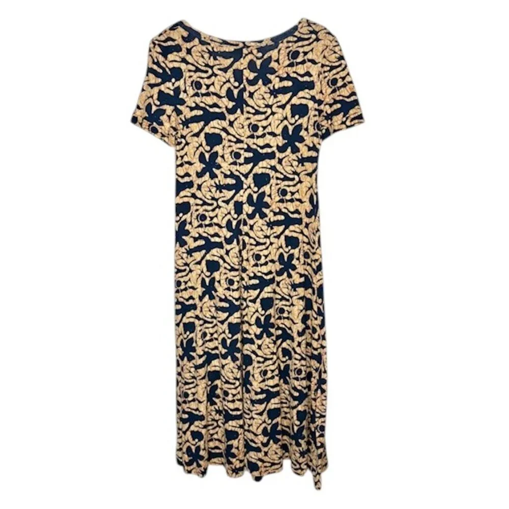 Diane Von Furstenberg A-Line Midi Dress Italy Vintage Batik - Black/Maize - 10